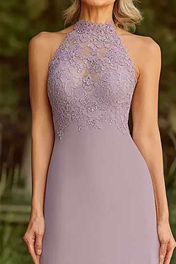 Lilac Halter Lace Long Mother of the Bride Dress